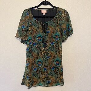 Show Me Your MuMu Peacock Short Sleeve Print Blouse Size Medium
